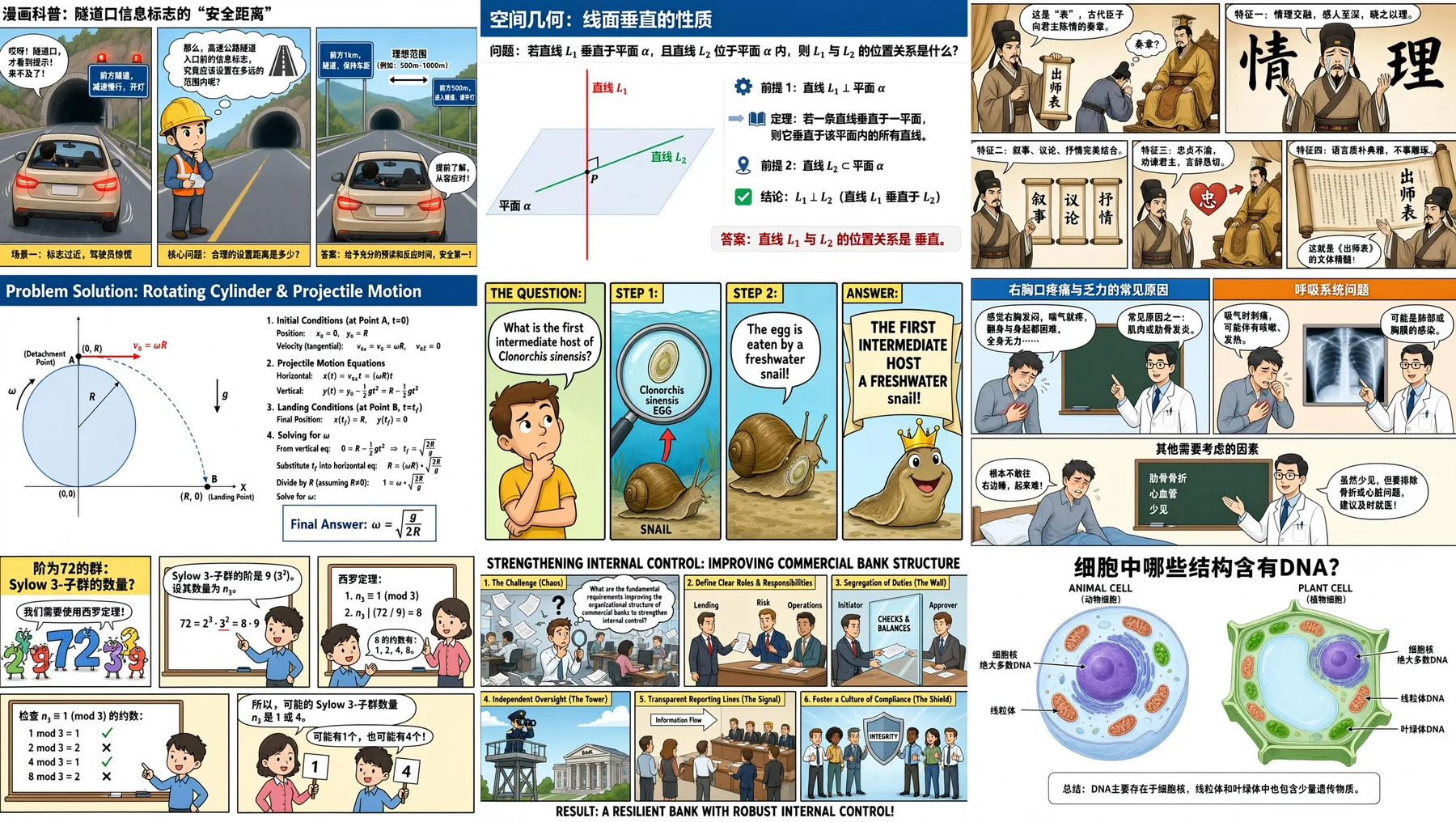 Official Qwen-Image-3.0 complex nine-panel example with diagrams, comics, formulas and multilingual content