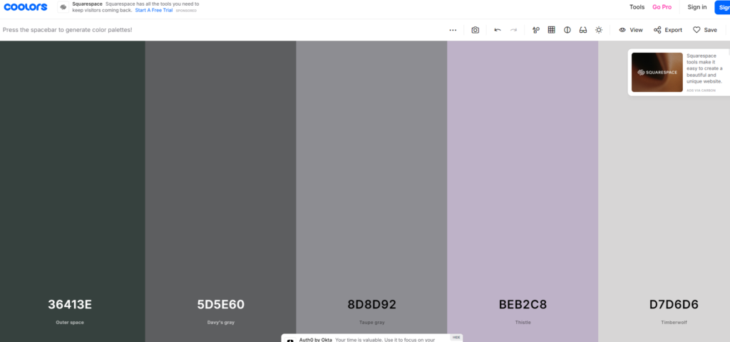 全局色彩搭配网站coolors.co